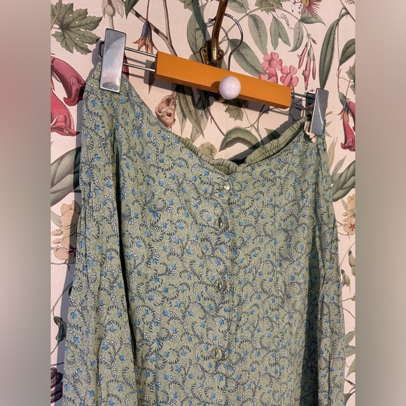 Vintage April Cornell | Green Floral Button Down Skirt - Picture 3 of 9